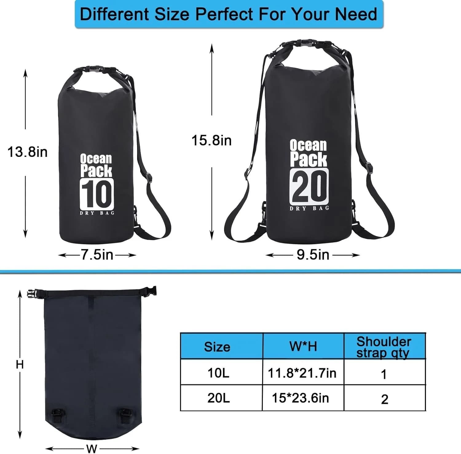 Dry Bag Waterproof, 20L Dry Sack with Adjustable Shoulder Strap and Phone Pouch