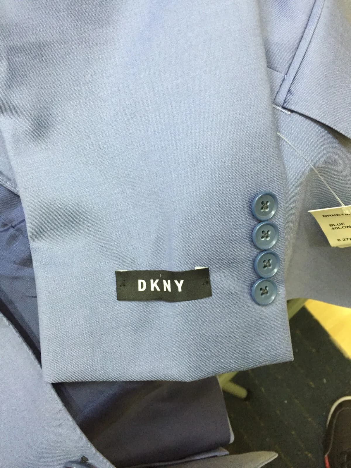 DKNY Mens Solid Color Two Button Blazer Jacket, Blue, 44 Long