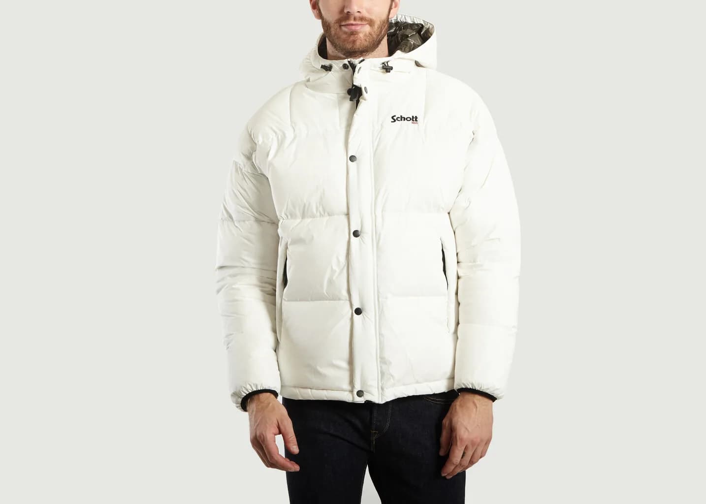 Schott NYC Ritch Mens Down Hooded Puffer Jacket Hooded White read description