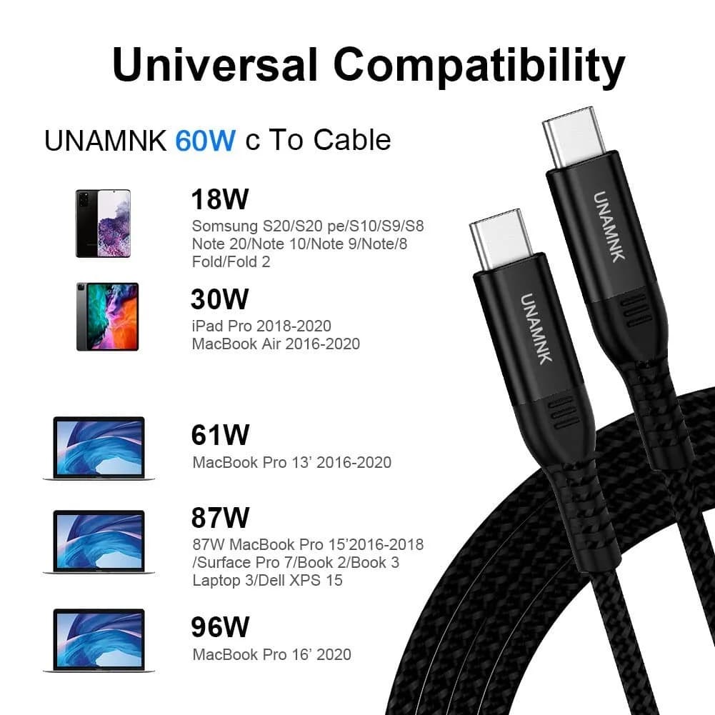 USB C TO USB C CHARGER CABLE 2M TYPE C FAST CHARGE 60W MACBOOK SAMSUNG ETC
