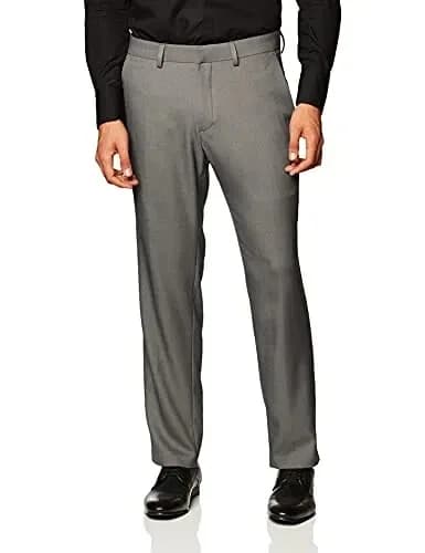 KENNETH COLE REACTION MENS STRETCH MODERN-FIT FLAT-FRONT DRESS PANTS DARK GREY