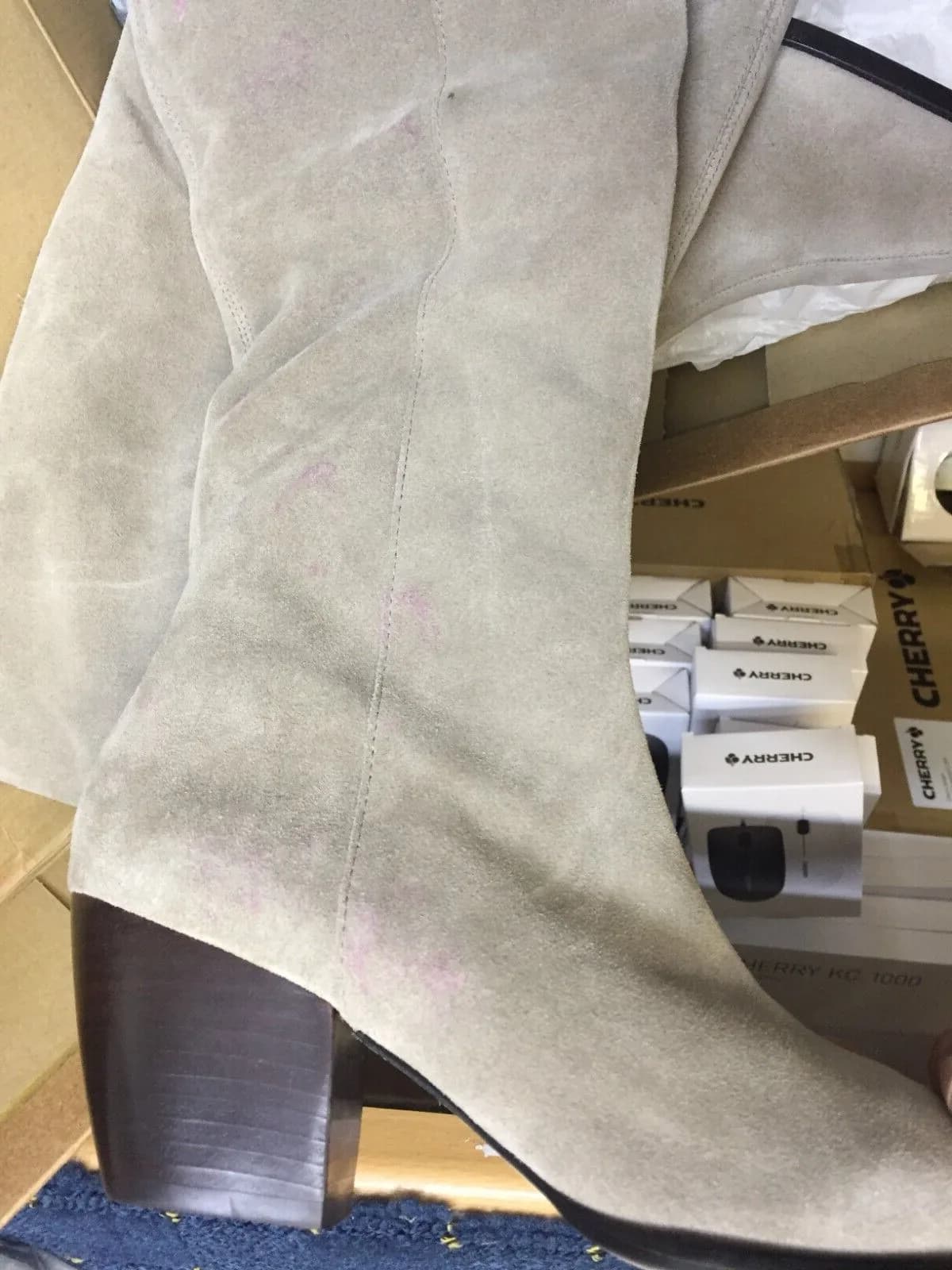 Free People Matisse Charmer Over-The-Knee Boots UK size 4.5 Light Grey Suede