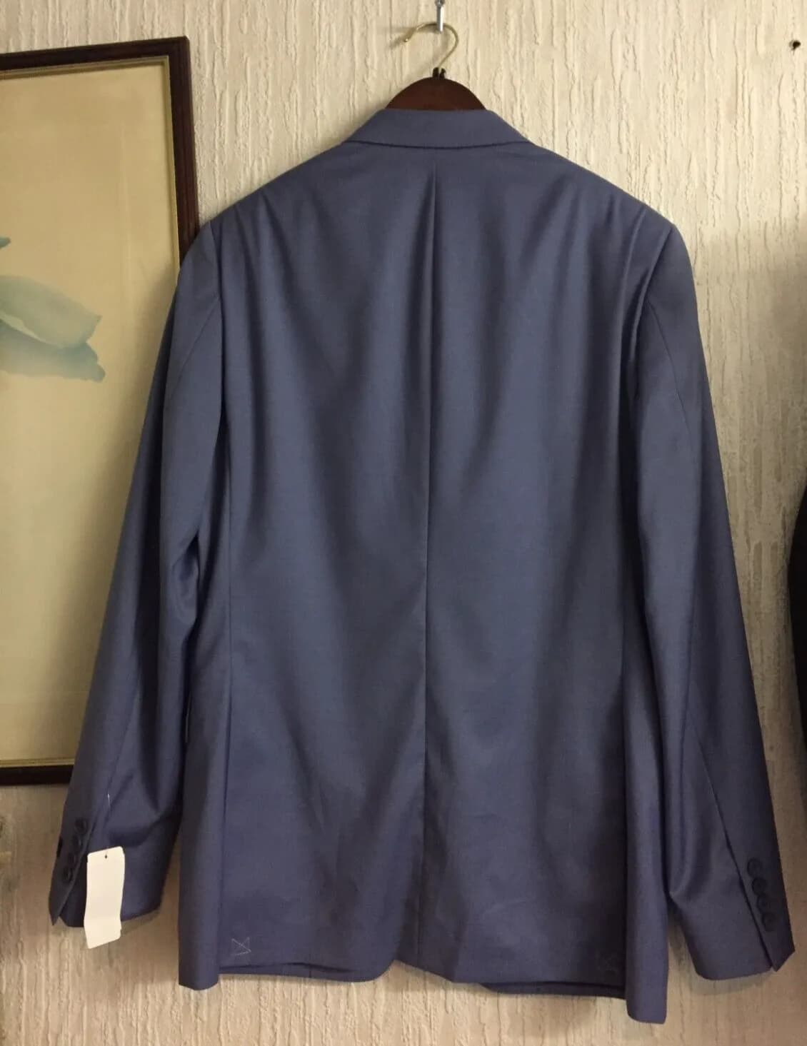 DKNY Mens Solid Color Two Button Blazer Jacket, Blue, 44 Long