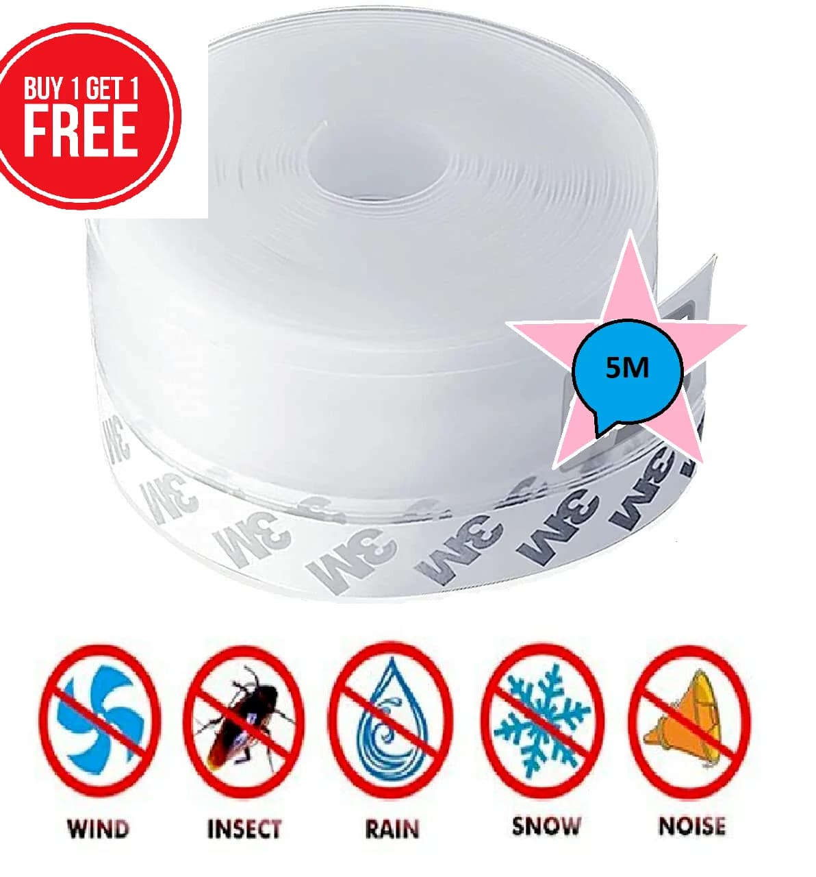 Silicone Door Bottom Seal Strip Tape 5 meter Transparent Weather Stop Insects
