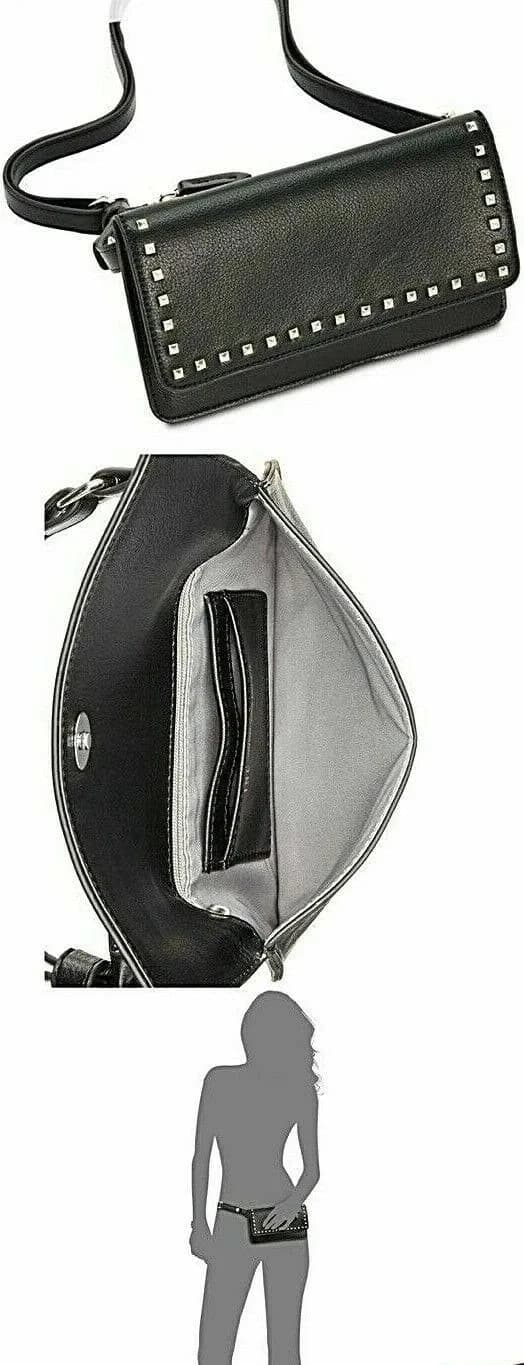 INC International Concepts Womens Quiin Black Studded Vegan Crossbody Bag