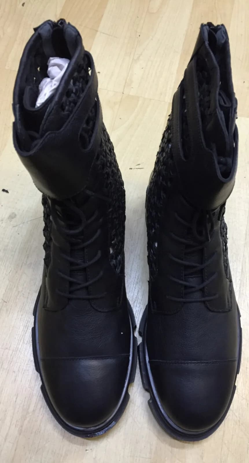 Free People Boots Asher Ankle Black Leather Weaved Side Combat Moto 39 /6 NEW