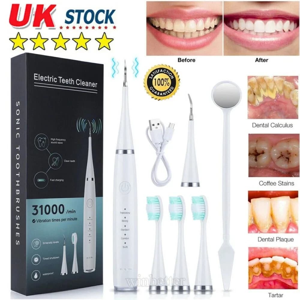 6 In1 Ultrasonic Electric Dental Scaler Tooth Stain Calculus Plaque Remover Tool