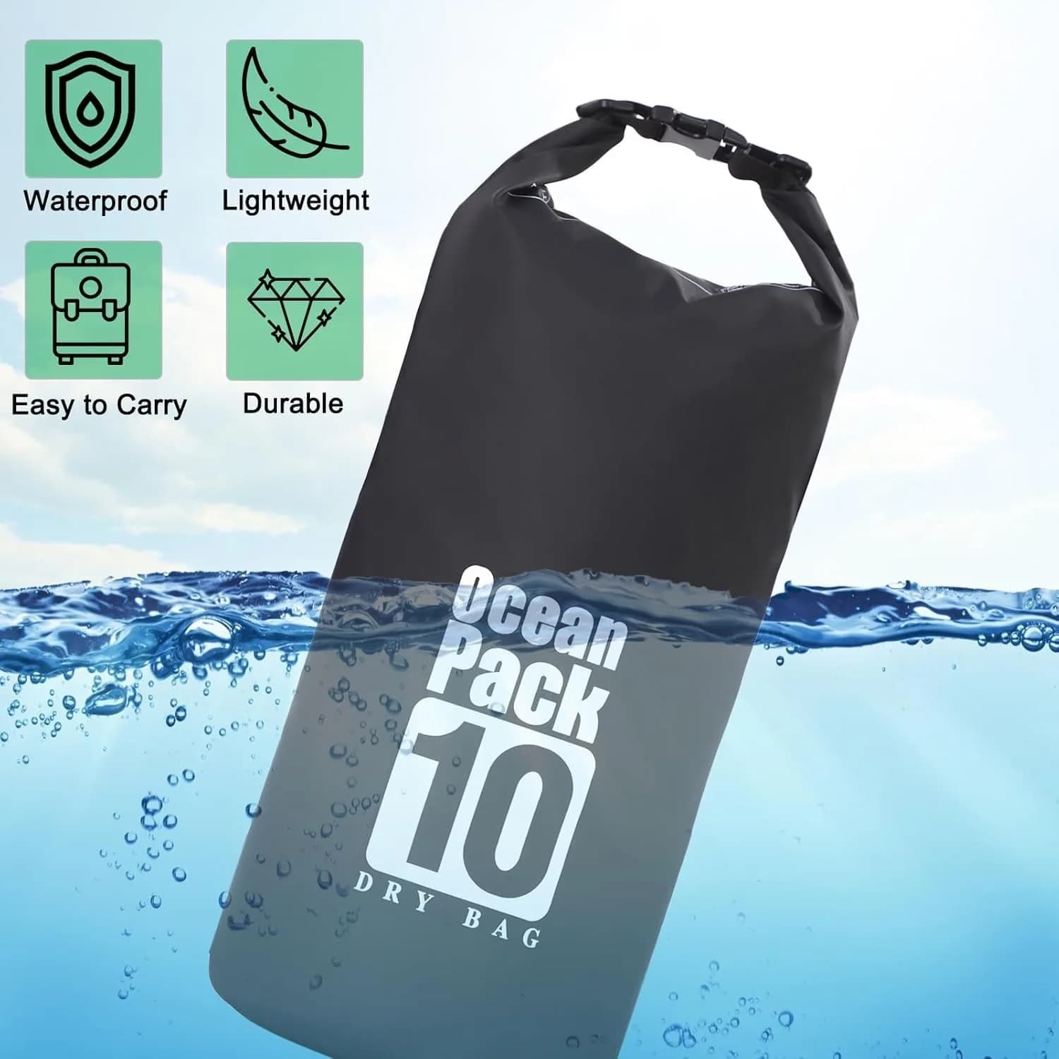 Dry Bag Waterproof, 20L Dry Sack with Adjustable Shoulder Strap and Phone Pouch