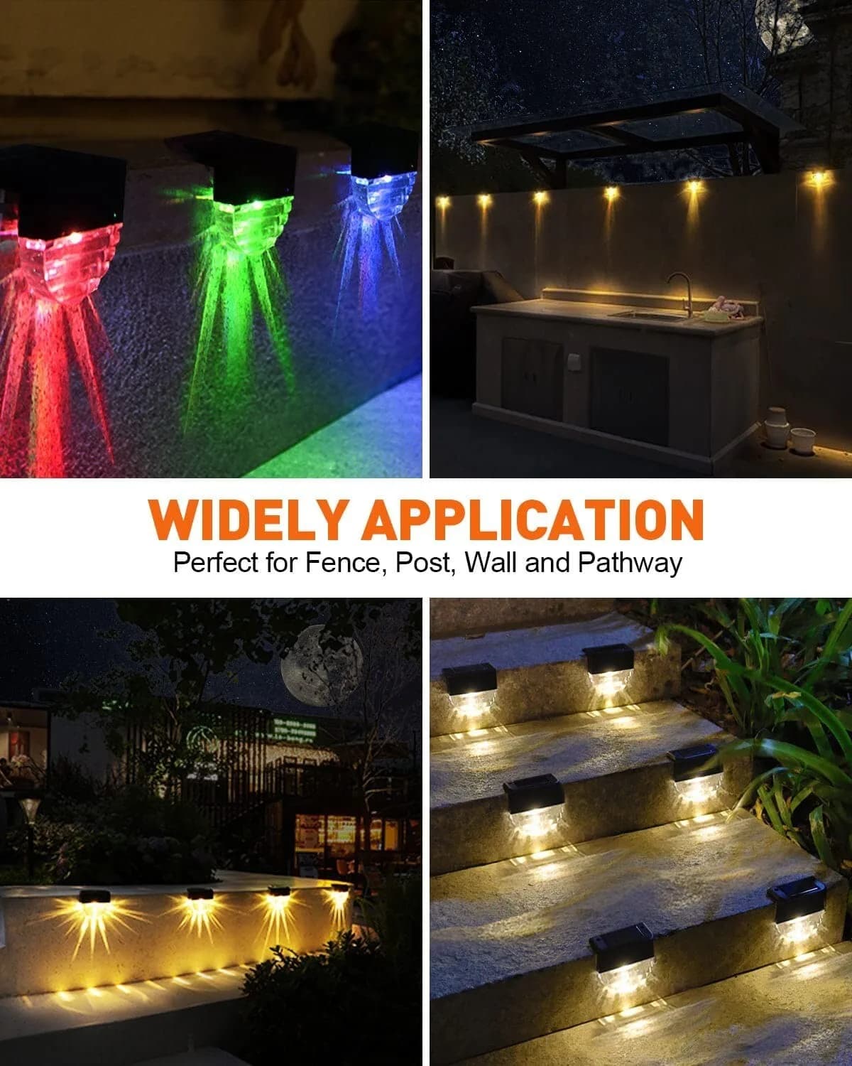 Solar Lights Outdoor 4 Pack Solar Fence Step Lights IP65 Waterproof Solar Multi