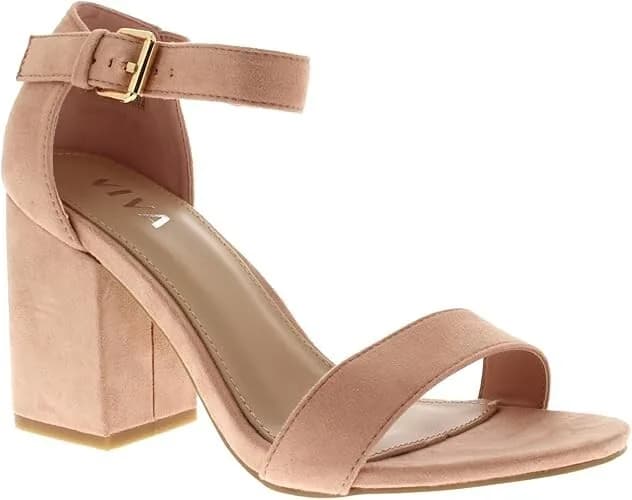 VIVA Womens Wide Mid Block Heel Suede Ankle Strap Casual Shoe Sandal UK SIZE 4
