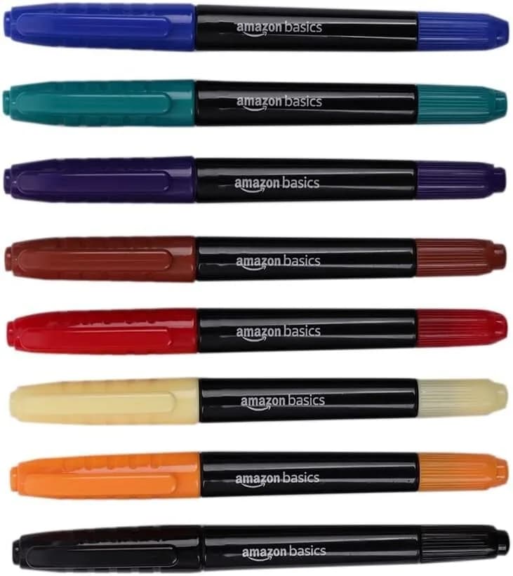 Amazon Basics Dual-Tip Permanent Markers Bullet Tip and Ultra-Fine Tip 8 pk Pens