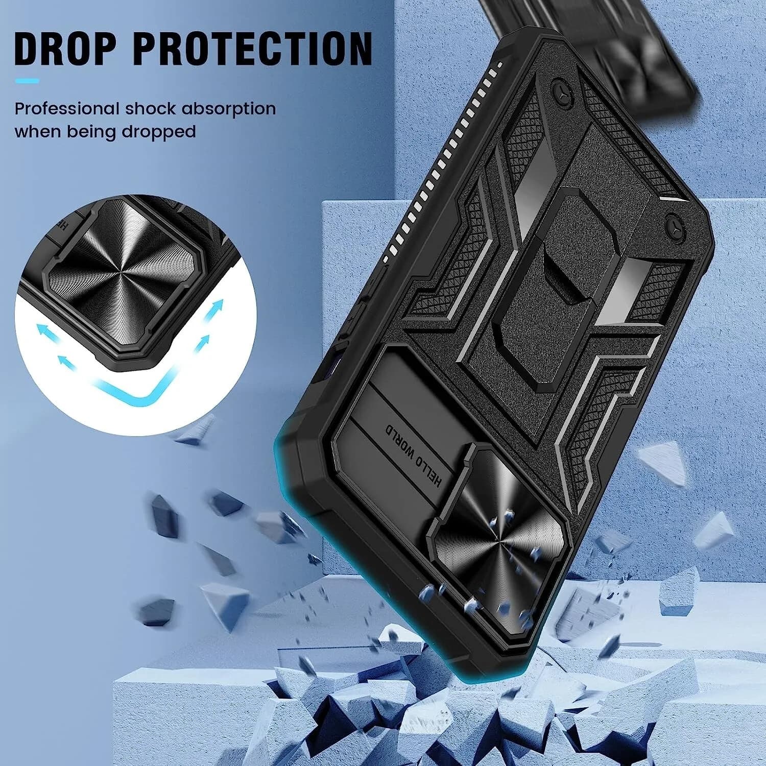 Shockproof Rugged Case For iPhone 14 Plus 6.7" Black slide Camera Cover Kickstan
