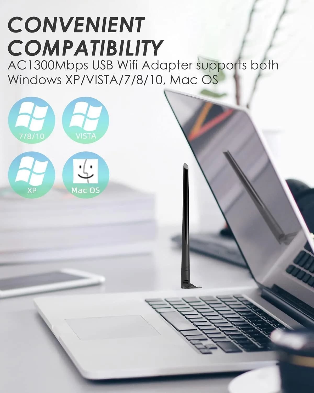 New AC1300Mbps WiFi Dongle,USB 3.0 Dual Band 5GHz/2.4GHz WiFi Adapter for PC ++