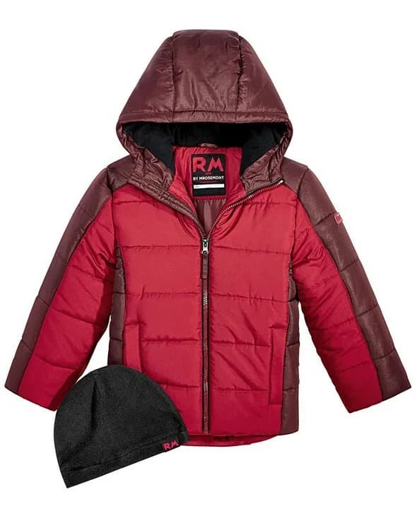 RM 1958 LITTLE BOYS RED COLORBLOCKED HOODED JACKET WATERPROOF UK SIZE 5-6 YRS
