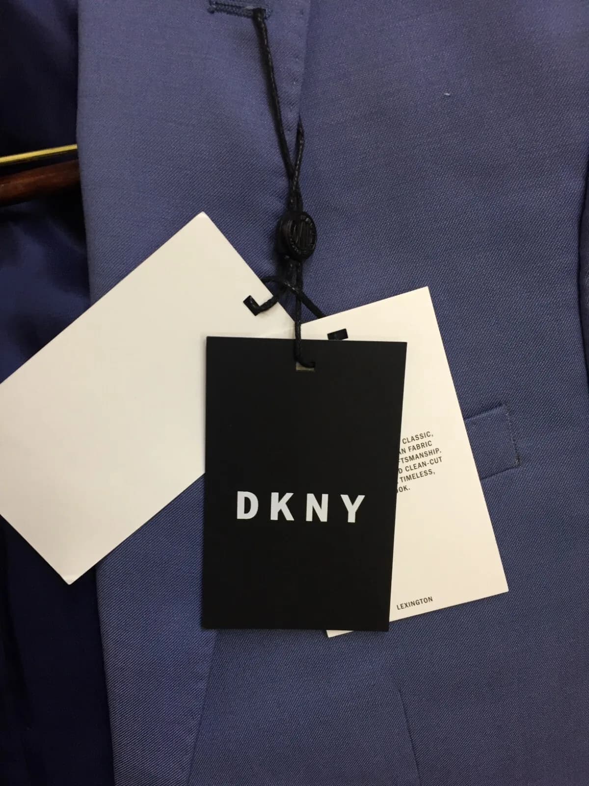 DKNY Mens Solid Color Two Button Blazer Jacket, Blue, 44 Long
