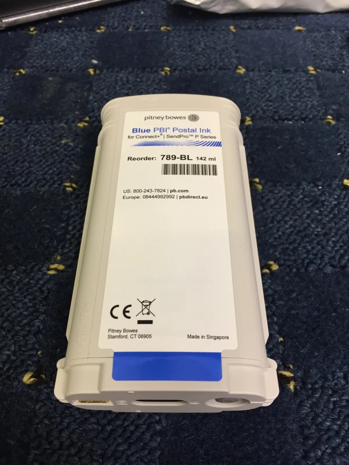 PITNEY BOWES ORIGINAL GENUINE INK CARTRIDGE BLUE 789-BL 142ML