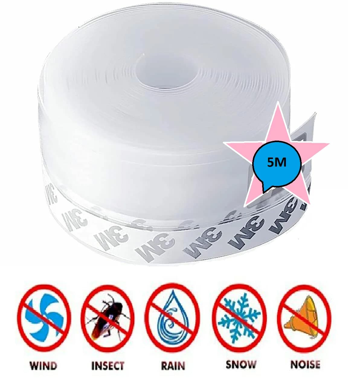 Silicone Door Bottom Seal Strip Tape 5 meter Transparent Weather Stop Insects