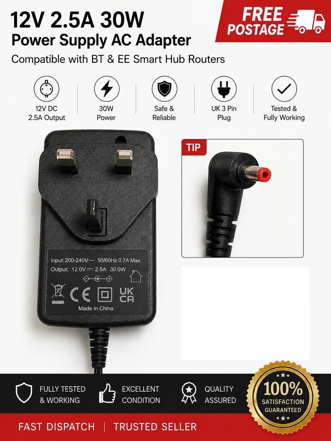 Genuine 12V 2.5A 30W Power Supply AC Adapter for BT EE Smart Hub