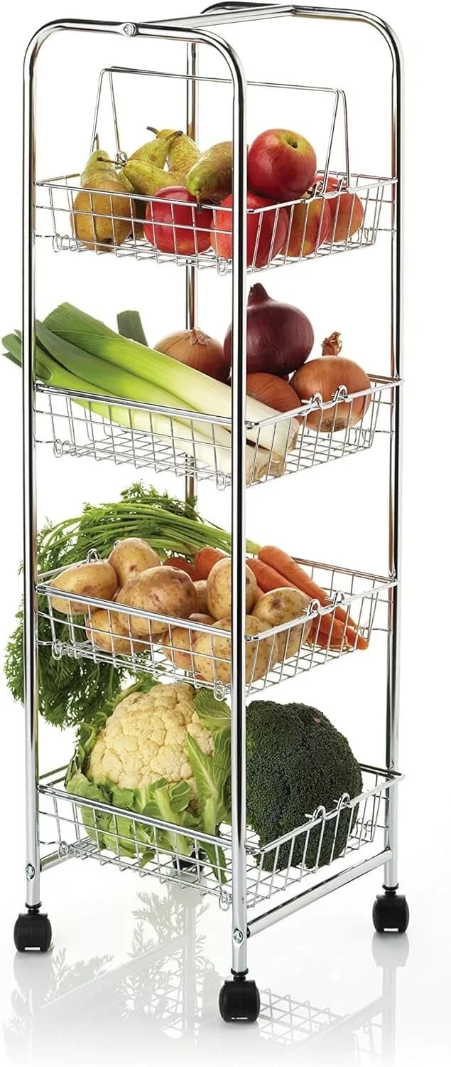 KitchenCraft Kitchen Trolley on Wheels with 4 Removable Vegetable Storage Basket