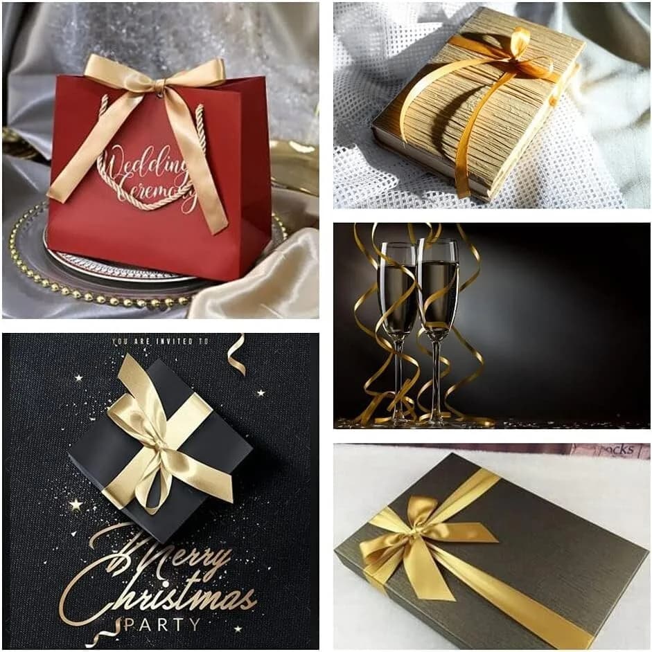 Double Faced Gold Satin Tying Ribbon 10mm, 23 Meters Solid Color Xmas Gift Wrap