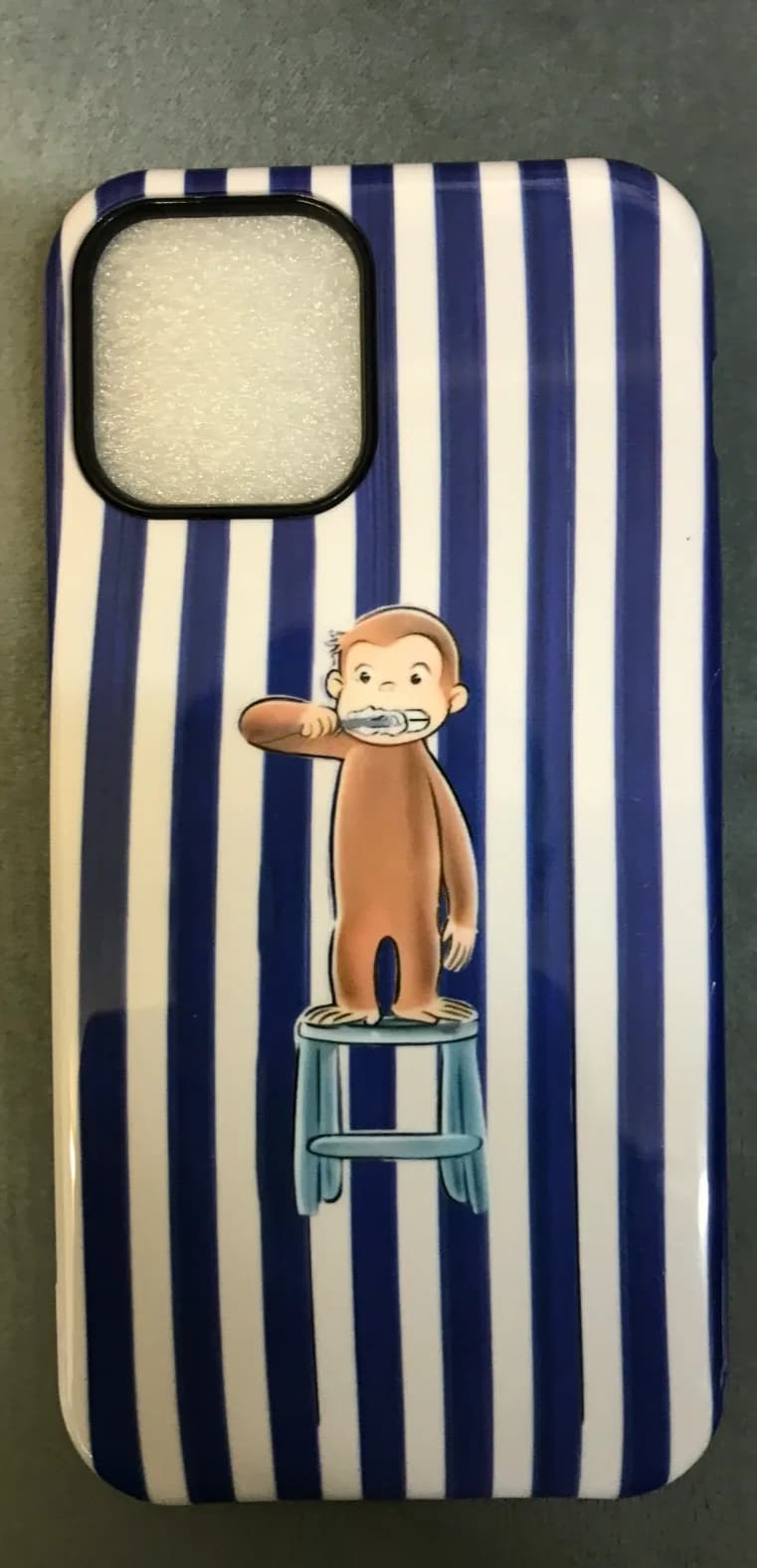 Cute Monkey Brushing Teeth Blue Pattern Phone Case For iPhone 12 12 Pro