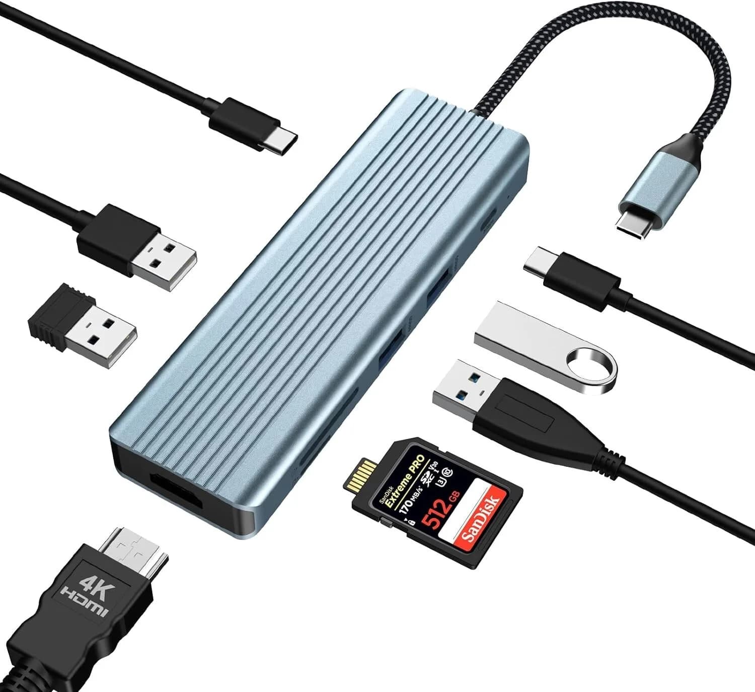 9 in 1 USB C Hub USB C Adapter Docking Station 4K HDMI 3 x USB 3.0 SD Card