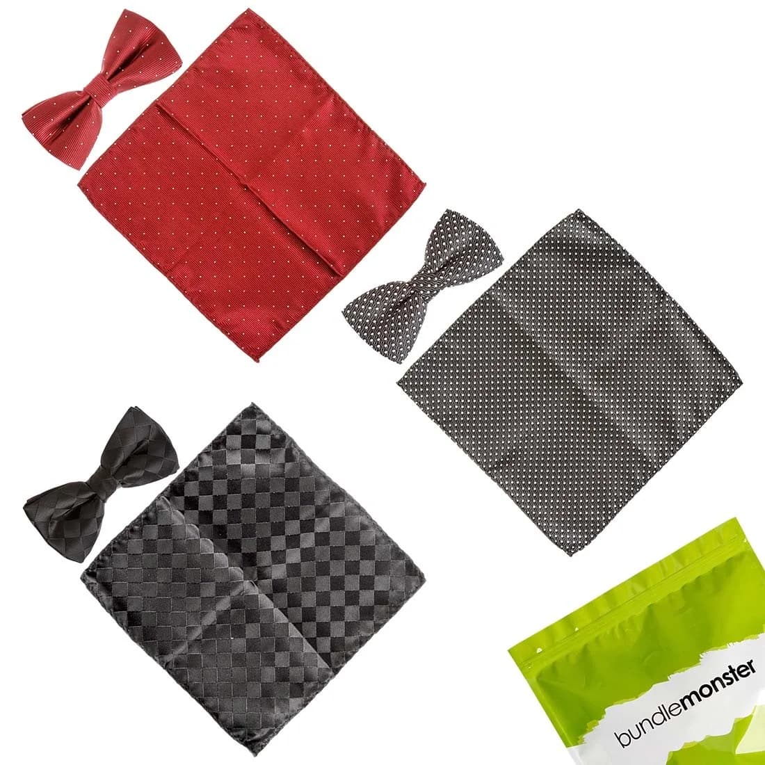 BMC Mens 6pc Mixed Design Pre-Tied Bowtie Pocket Square Fashion Suit Accessories