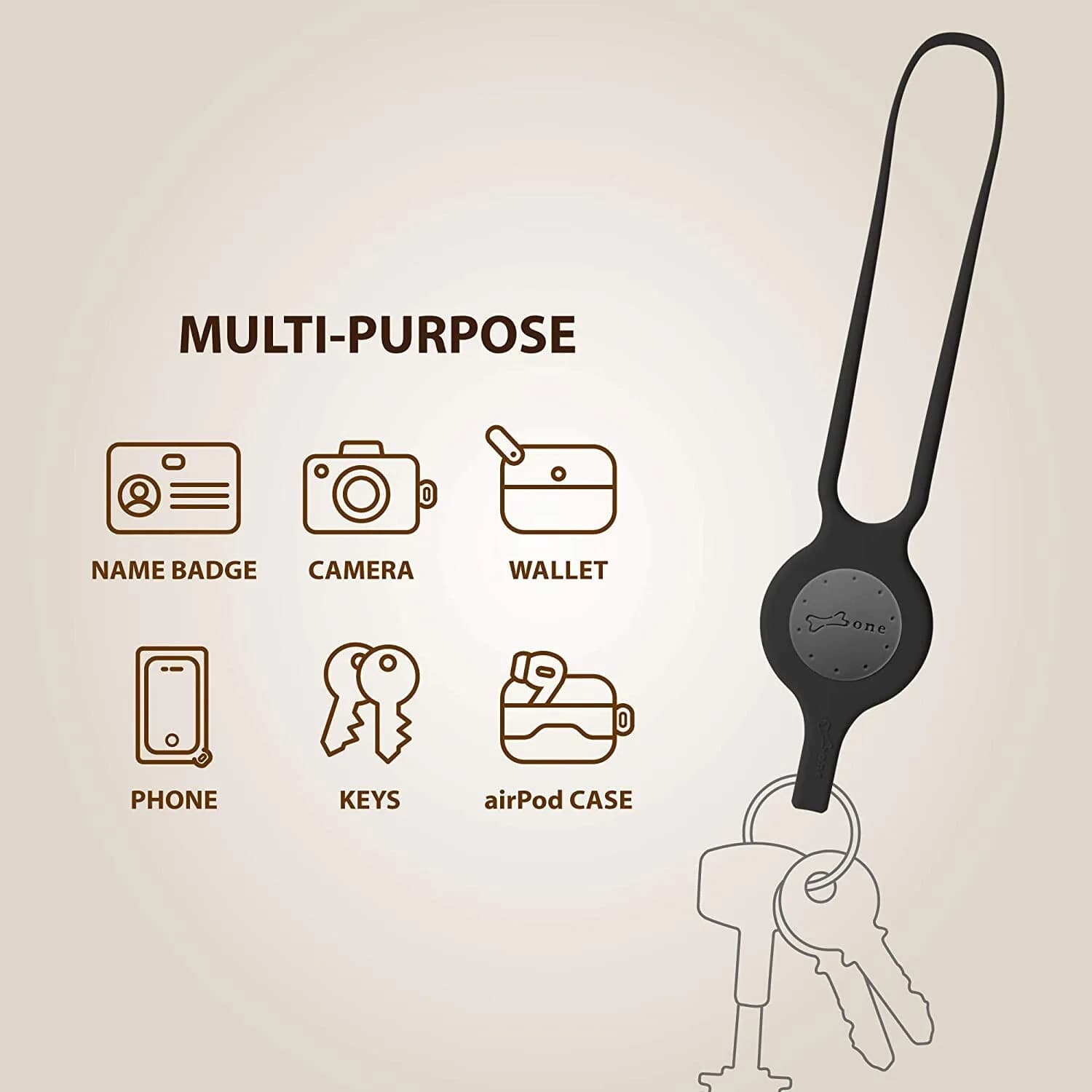 Bone Wrist Strap Hook Silicone Multi-Purpose Hook, 6.7 Wrist Lanyard Black Keys