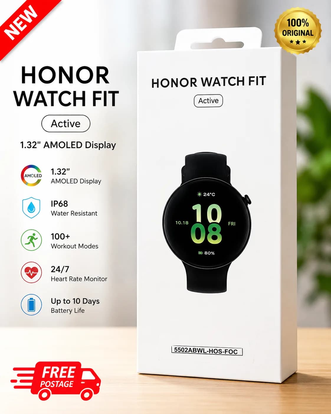 Honor Watch Fit ACTIVE SMART WATCH 1.32”AMOLED BLACK 44MM IP68