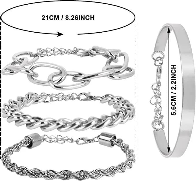 ASTER Silver Chain Bracelet Sets for Women Girls Fashion Beaded Chunky Flat