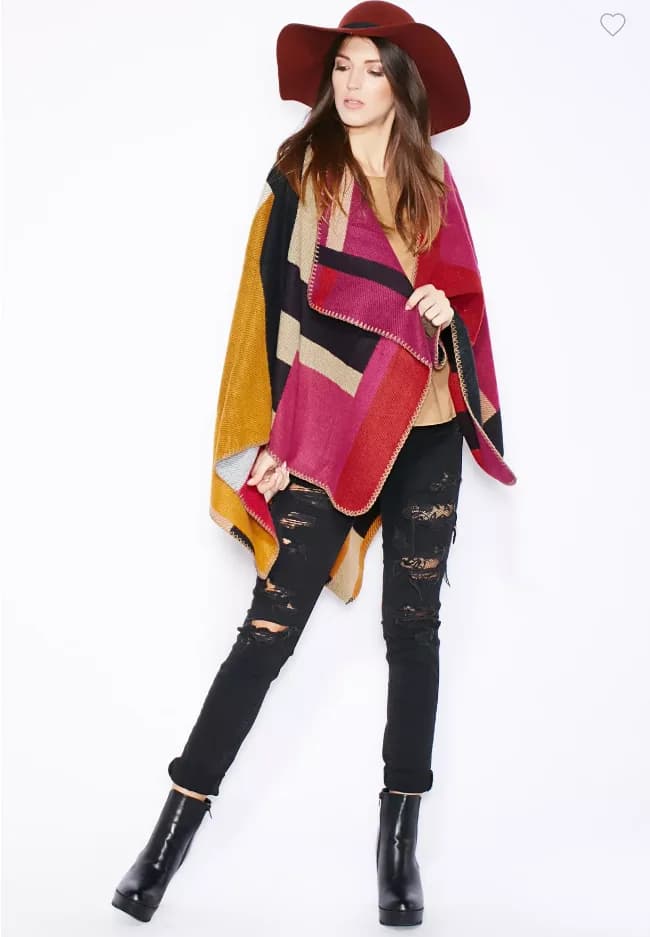 Boutique Ladies Womens Colour Block Kimono Shawl Wrap Winter Autumn Acrylic