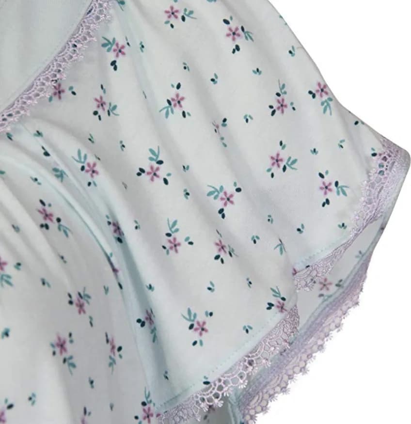 Ladies Famous Make Capped Sleeved Light Blue Nightdress with Lilac Flower Print