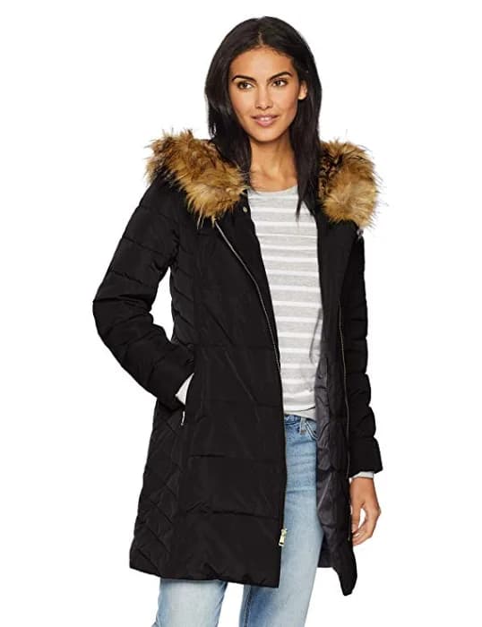 WOMEN’S COLE HAAN WINTER AUTUMN FEATHER & DOWN PUFFER JACKET WITH HOOD BLACK
