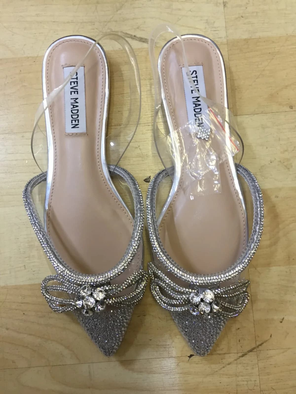 Steve Madden Women's Clear Pointed Flats, Bedazzled with Bow uk 2.5