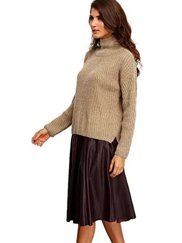 OEUVRE Women's Turtle High Neck Long Sleeve Winter Jumper Sweater Brown UK 12