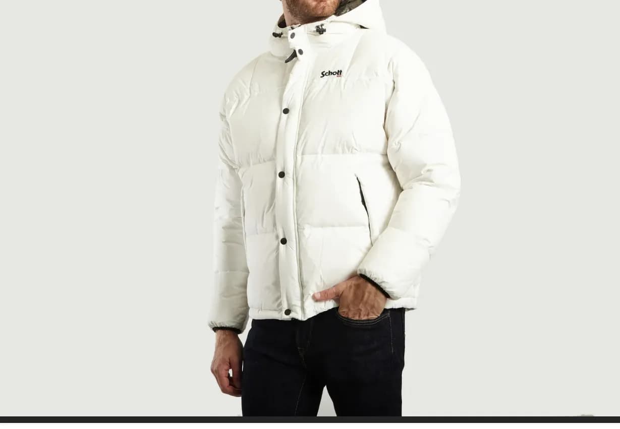 Schott NYC Ritch Mens Down Hooded Puffer Jacket Hooded White read description