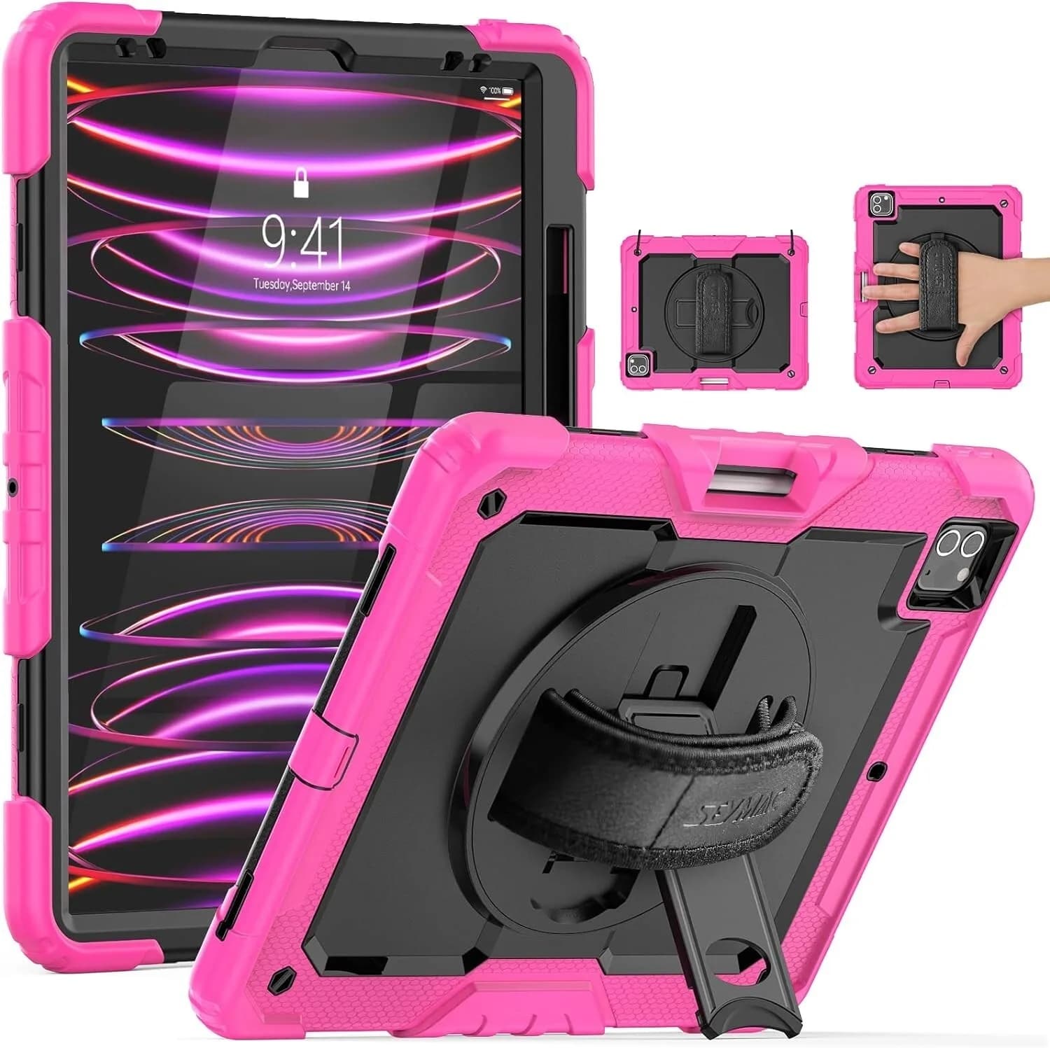 iPad Pro 12.9 Case 2022/2021/ 2020/2018, Heavy Duty Protection Shockproof Pink
