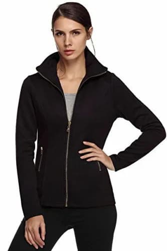 ACEVOG Women Wool Blend Coat Zipper Coat Outwear Jacket Sweatshirt UK Black Grey