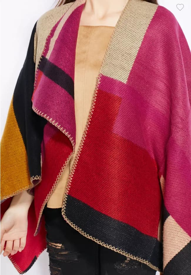 Boutique Ladies Womens Colour Block Kimono Shawl Wrap Winter Autumn Acrylic