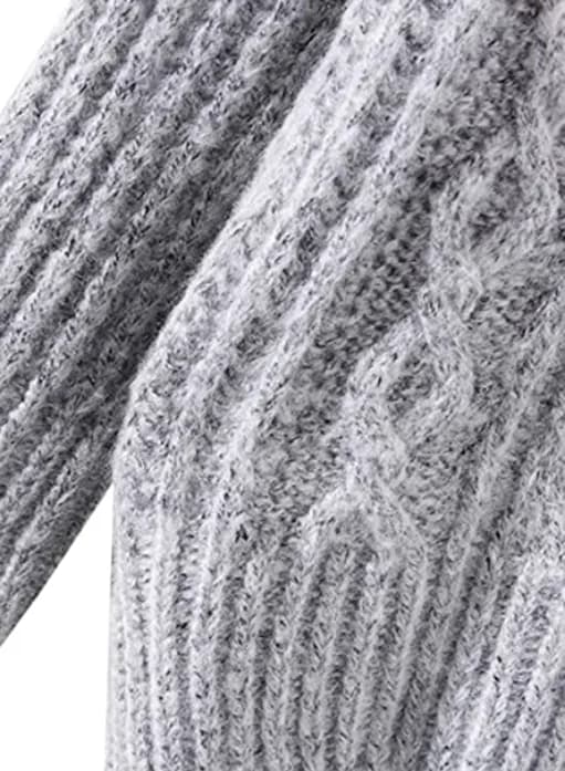 Futurino Women's Autumn/Winter Drop Sleeve Cropped Side Split Cable Knit Sweater