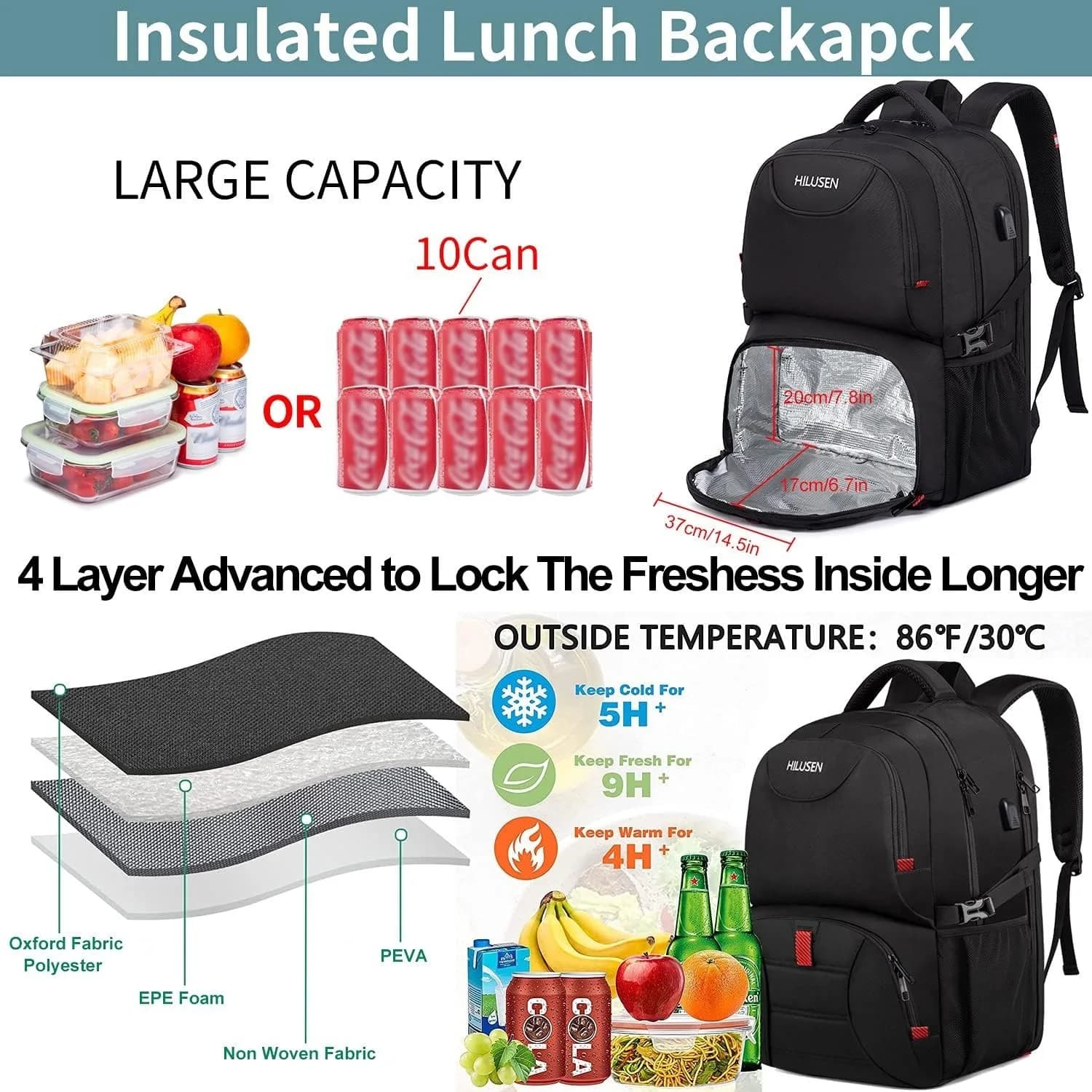 Extra Large Backpack 50L,Lunch Backpack Work Bag Travel Laptop USB Charging Por