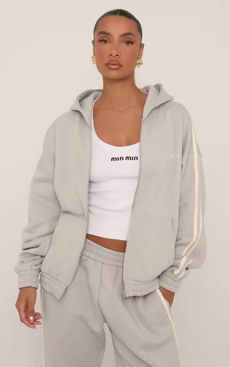 EGO Women's Oversized Contrast Stripe Side Essential Graphic Hoodie In Grey 10