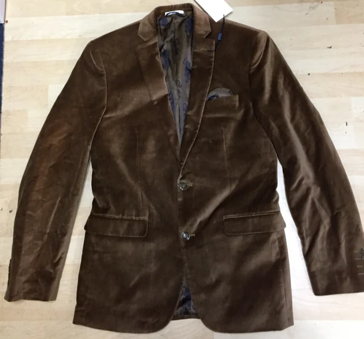 Bar III Mens Velvet Suit Jacket in Gold / BROWN 38R SLIM FIT RRP $295.00 defe