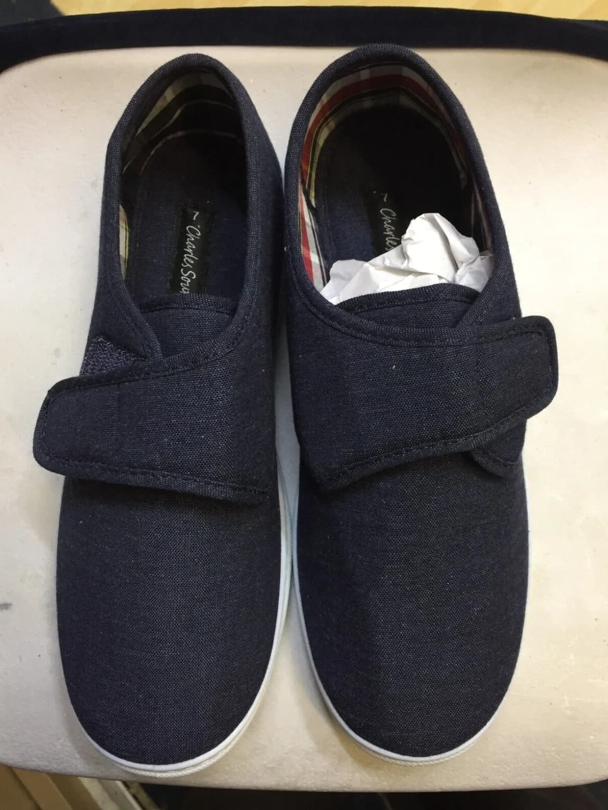 CHARLES SOUTHWELL MEN'S WIDER FITTING Blue Fabric Slip On Casual Shoe's UK 7