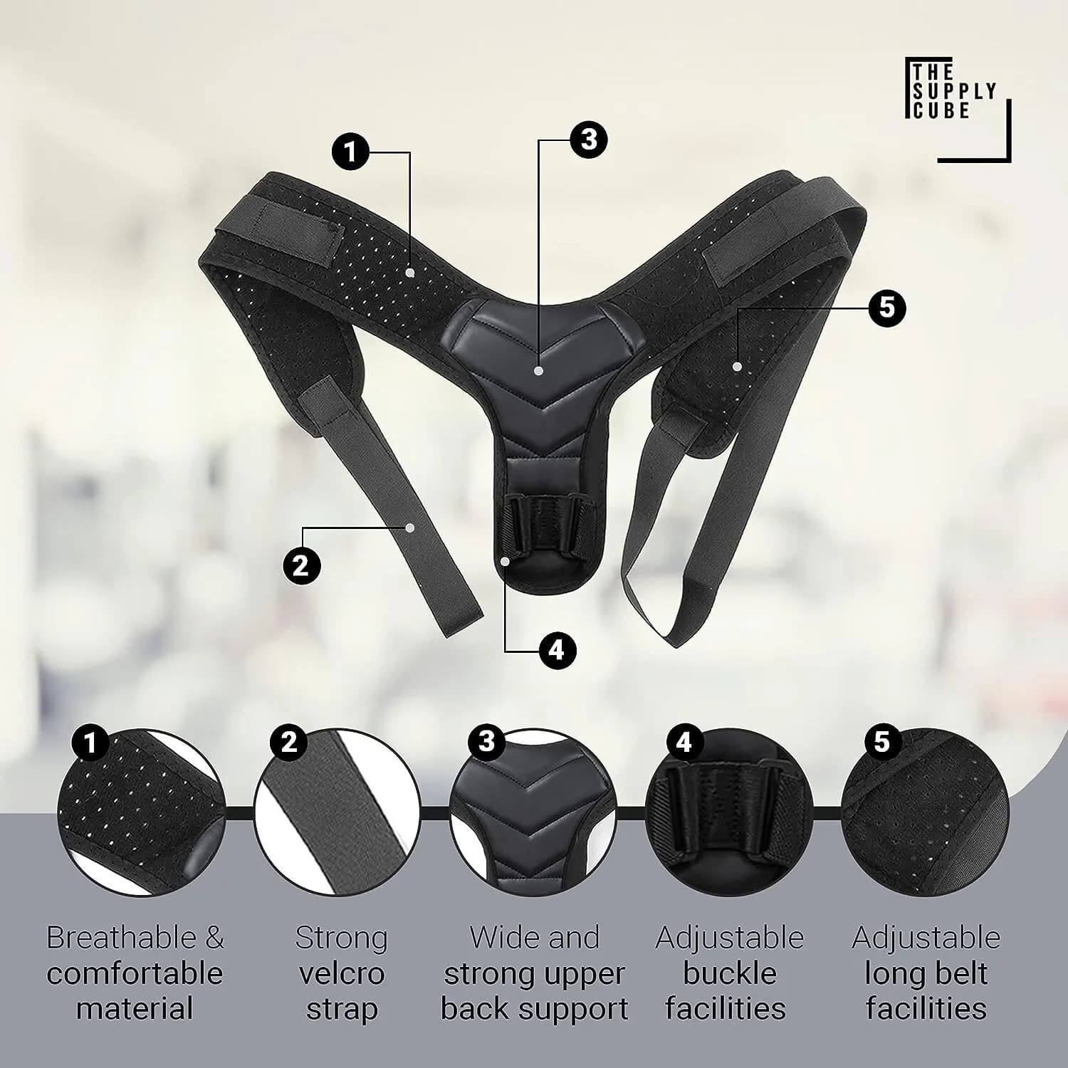 Supply Cube Back Brace Posture Corrector for Men and Women Adjustable Strap