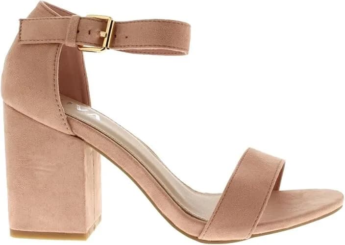VIVA Womens Wide Mid Block Heel Suede Ankle Strap Casual Shoe Sandal UK SIZE 4