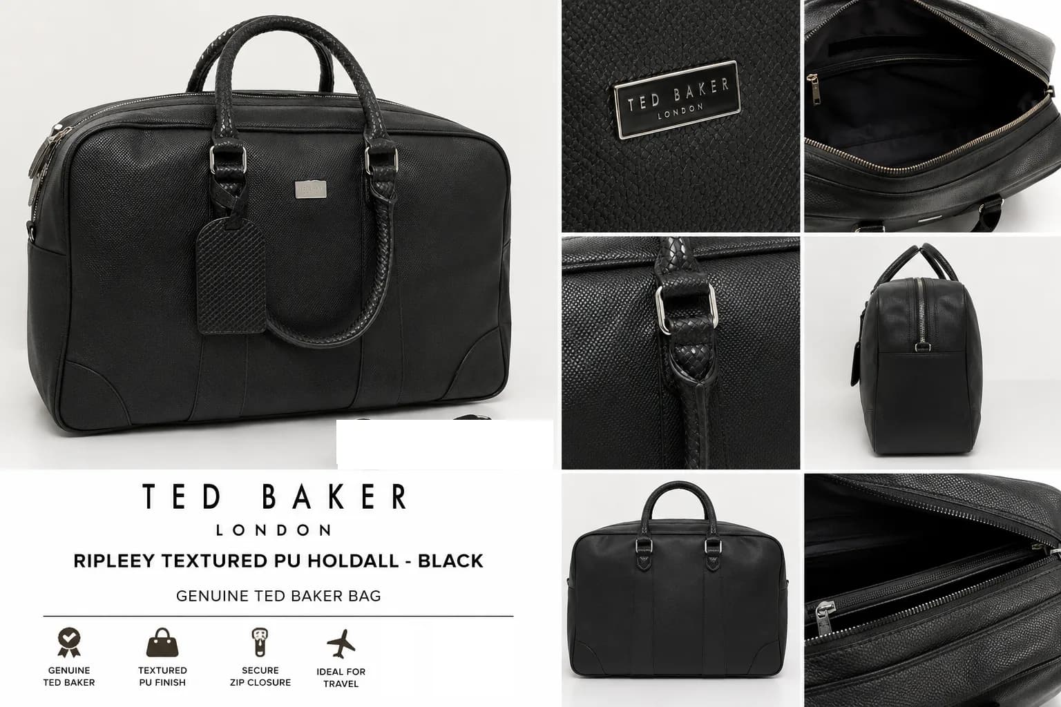 Ted Baker RIPLEEY Textured PU Holdall Bag –Black Genuine Brand New with Tags