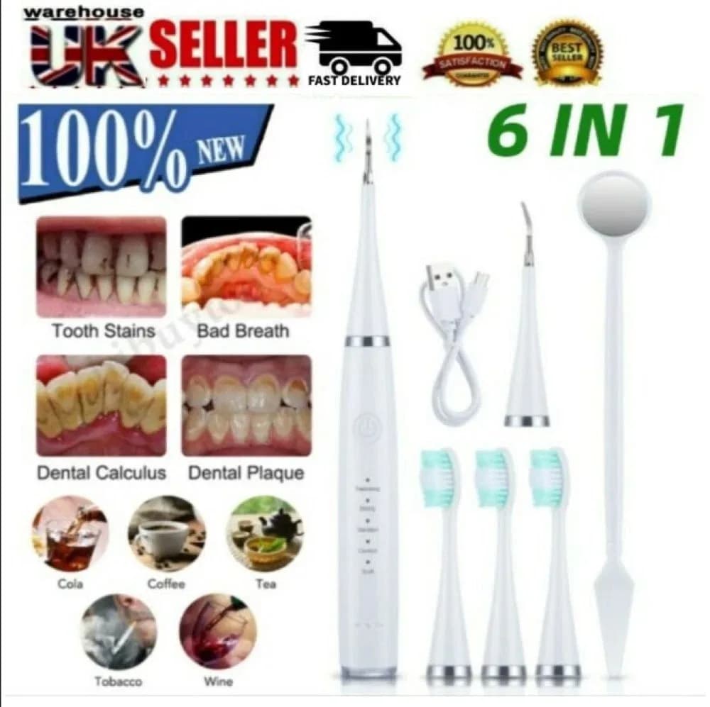 6 In1 Ultrasonic Electric Dental Scaler Tooth Stain Calculus Plaque Remover Tool