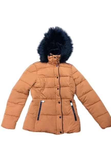 STUDIO BLACK PADDED MINI COAT JACKET WOMENS SIZE 10 UK HOODED WINTER ORANGE
