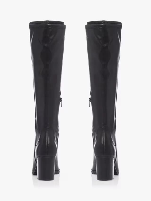 Dune Titain Leather Stretch Cleated Knee High Block Heel Boots, Black 7 40